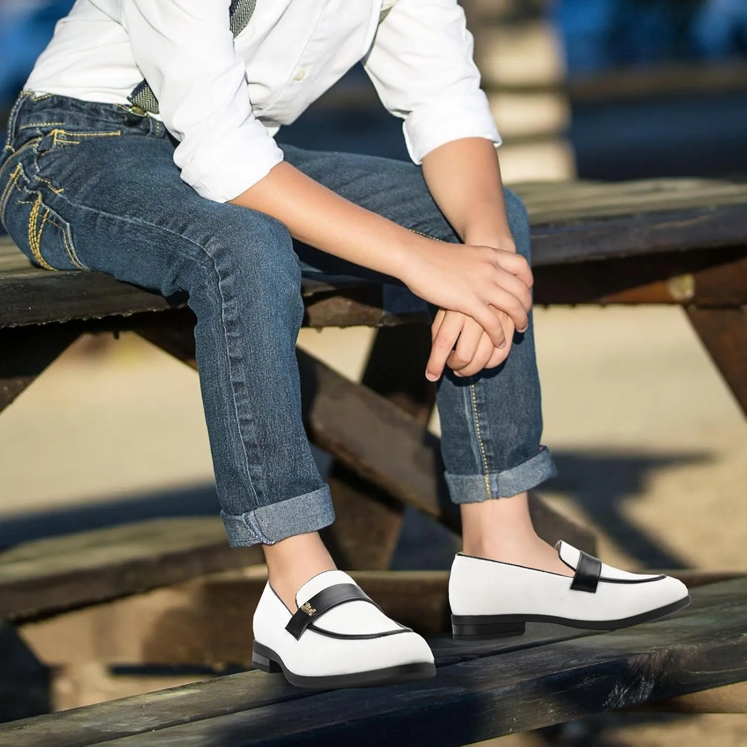 JITAI Boys Dress Loafers for Weddings & School, Breathable Slip-On Leather Tuxedo Shoes, Toddler to Preteen
