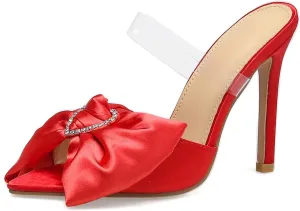 JOEupin Womens Mules Heels Pointed Toe High Heel Slip on Bow Backless Wedding Dress Shoes