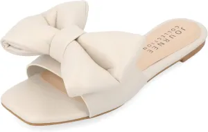 Journee Womens Bow Knot Flat Open Square Toe Dressy Sandal Fayre Comfort Slip On Slide Shoes