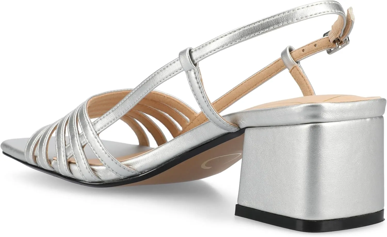Journee Womens Strappy Buckle Sling Back Covered Block Heel Open Square Toe Shayana Comfort Foam Sandals