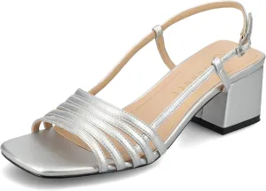Journee Womens Strappy Buckle Sling Back Covered Block Heel Open Square Toe Shayana Comfort Foam Sandals