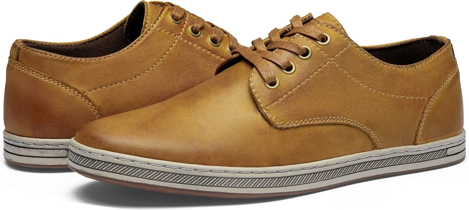 Jousen Men's Fashion Sneakers Leather Retro Casual Shoes for Men Breathable Dress Mens Sneakers