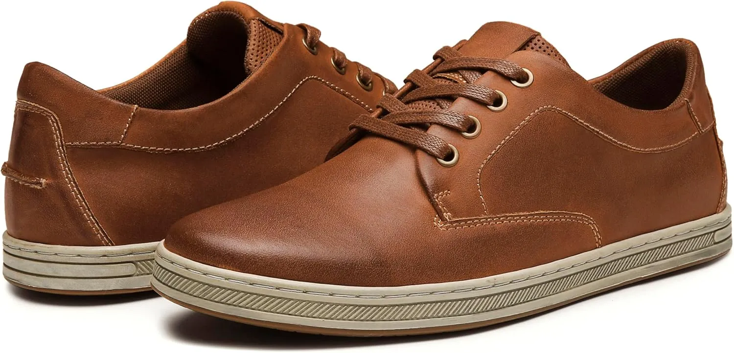 Jousen Men's Fashion Sneakers Leather Retro Casual Shoes for Men Breathable Dress Mens Sneakers