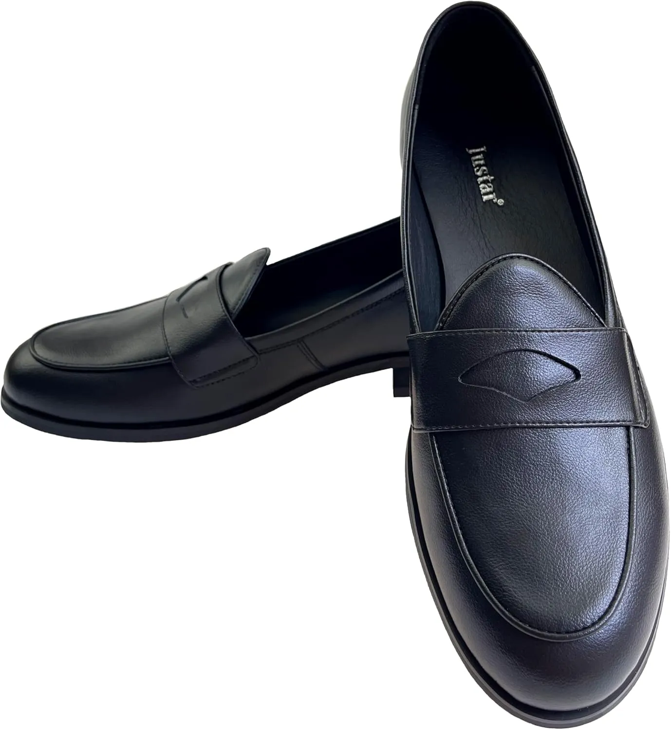Justar Men's Leather Dress Shoes Slip-On Penny Loafers Belgian Formal Flats