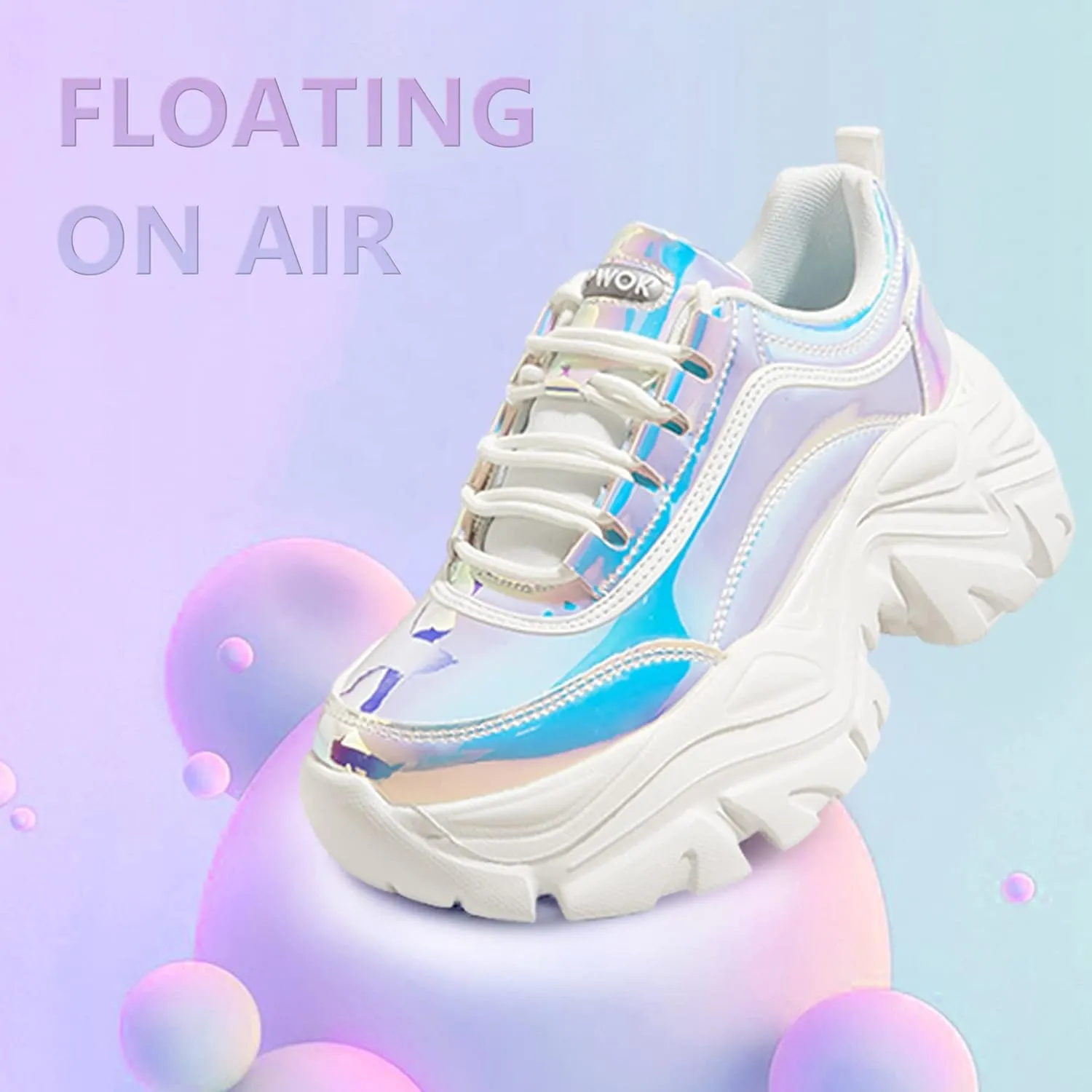 K KIP WOK Chunky Sneakers for Women Fashion Platform White Leather Casual Dad Shoes Comfortable Wedge Walking Sport Sneakers