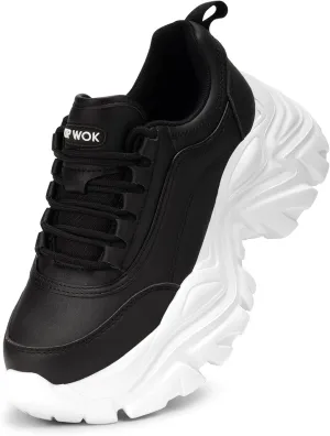 K KIP WOK Chunky Sneakers for Women Fashion Platform White Leather Casual Dad Shoes Comfortable Wedge Walking Sport Sneakers