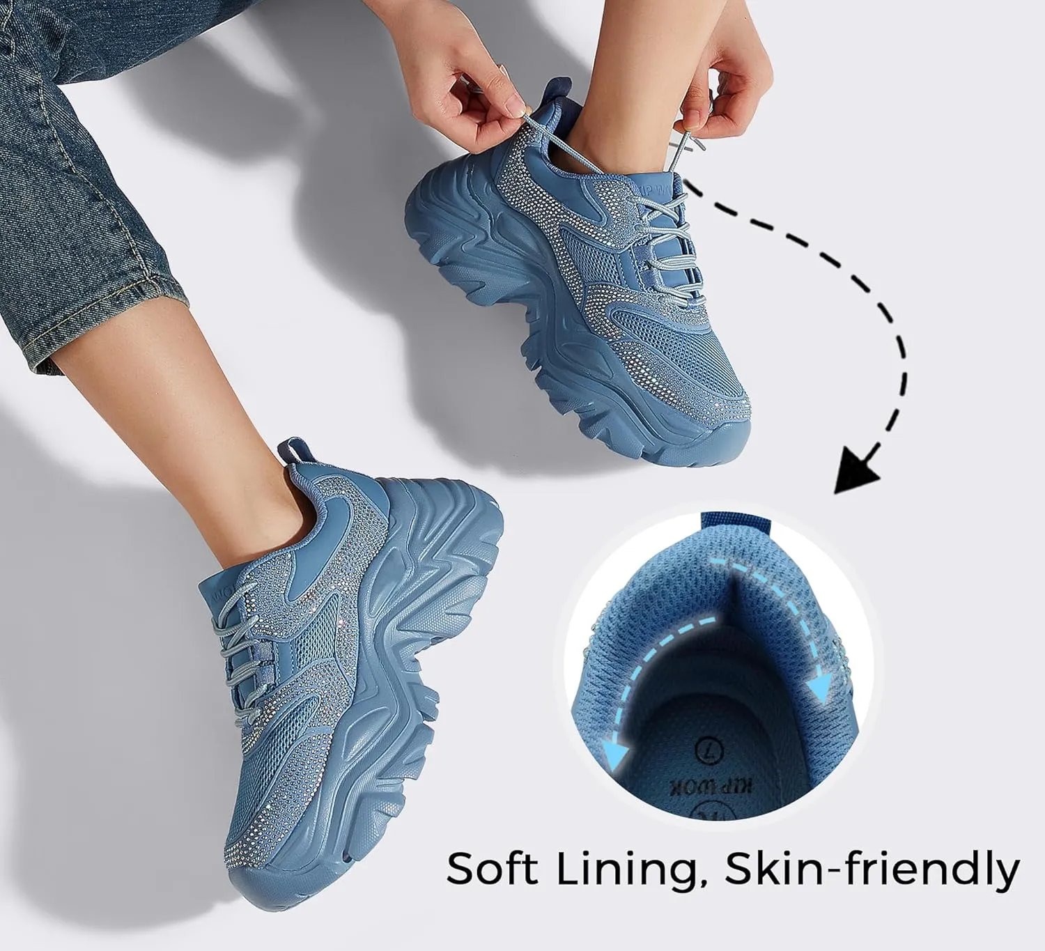 K KIP WOK Chunky Sneakers for Women Fashion Platform White Leather Casual Dad Shoes Comfortable Wedge Walking Sport Sneakers
