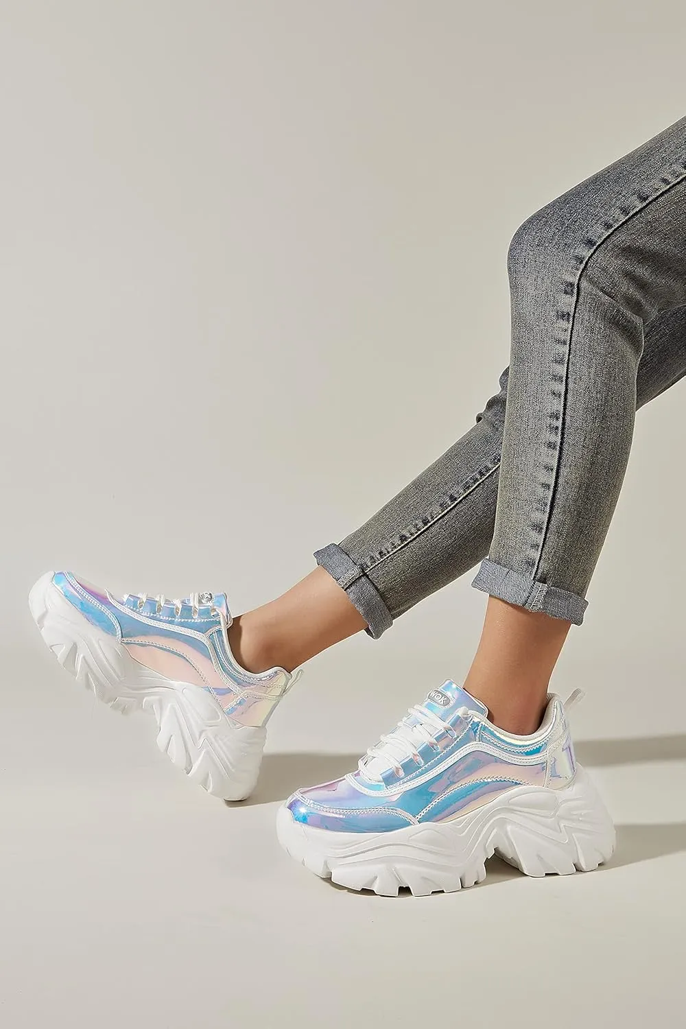 K KIP WOK Chunky Sneakers for Women Fashion Platform White Leather Casual Dad Shoes Comfortable Wedge Walking Sport Sneakers