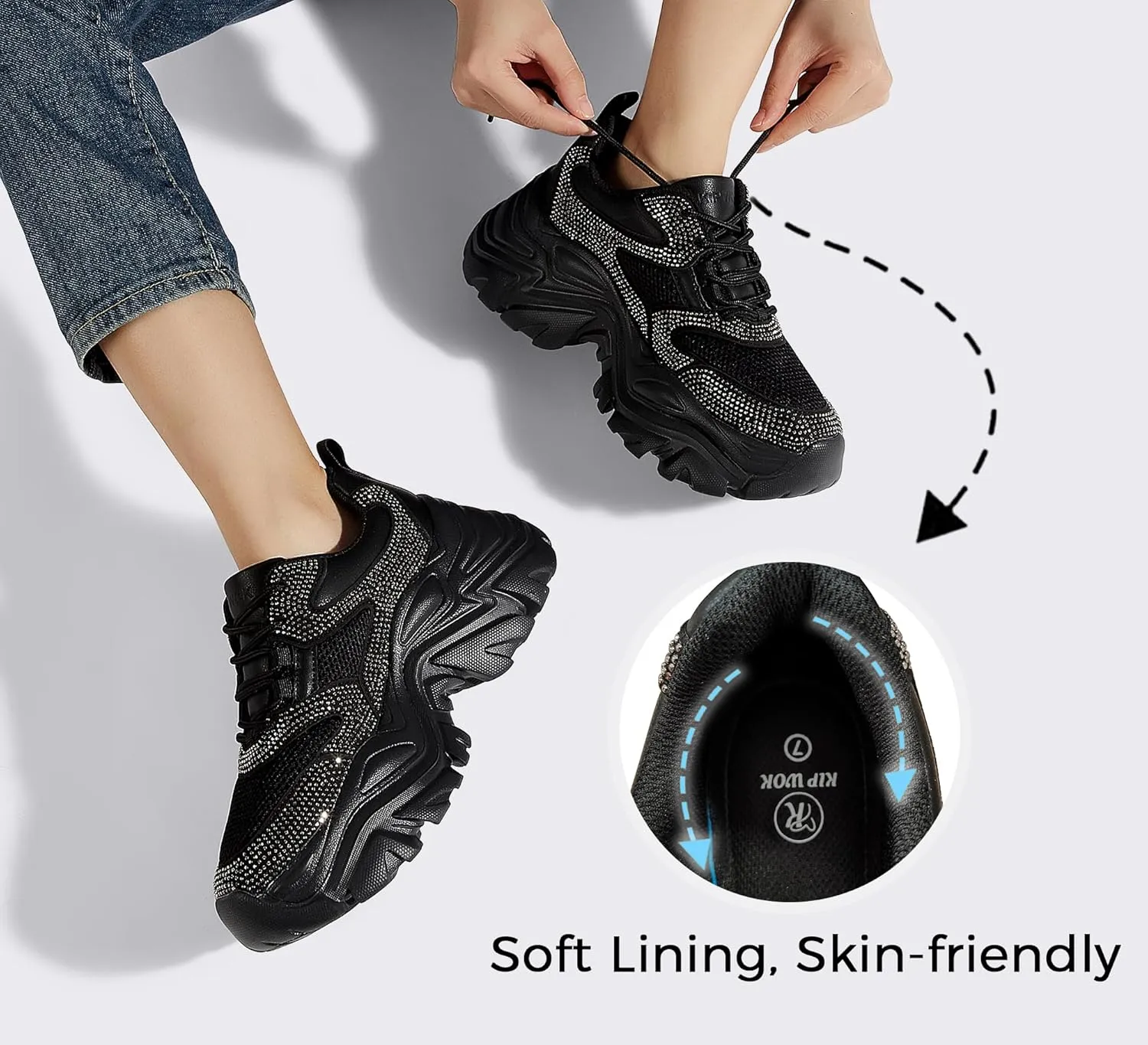 K KIP WOK Chunky Sneakers for Women Fashion Platform White Leather Casual Dad Shoes Comfortable Wedge Walking Sport Sneakers