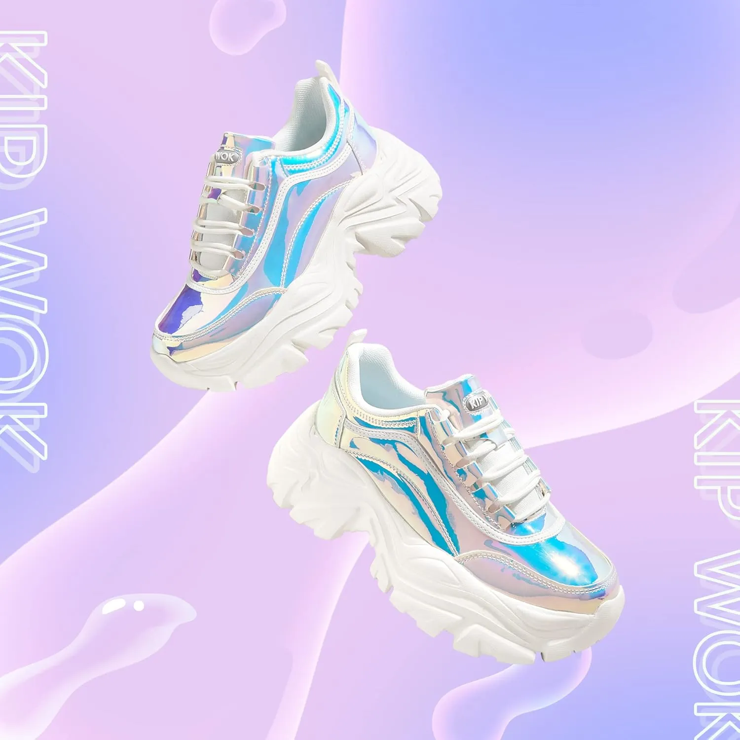 K KIP WOK Chunky Sneakers for Women Fashion Platform White Leather Casual Dad Shoes Comfortable Wedge Walking Sport Sneakers