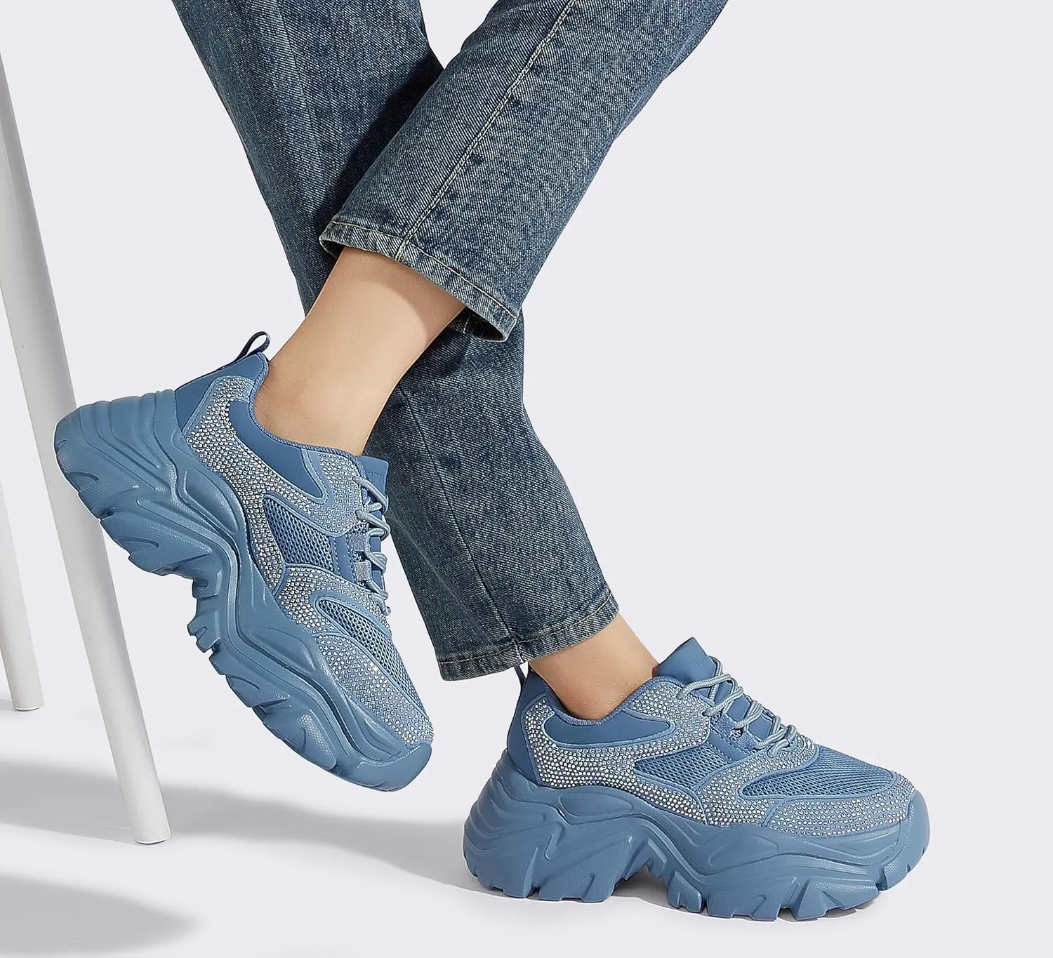 K KIP WOK Chunky Sneakers for Women Fashion Platform White Leather Casual Dad Shoes Comfortable Wedge Walking Sport Sneakers