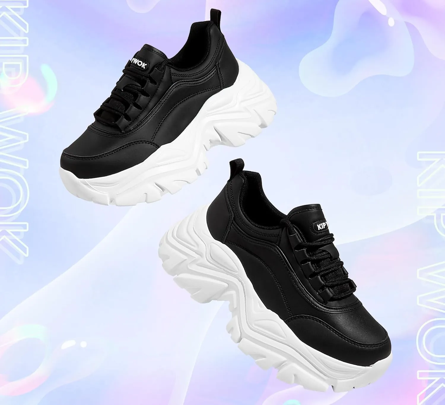 K KIP WOK Chunky Sneakers for Women Fashion Platform White Leather Casual Dad Shoes Comfortable Wedge Walking Sport Sneakers