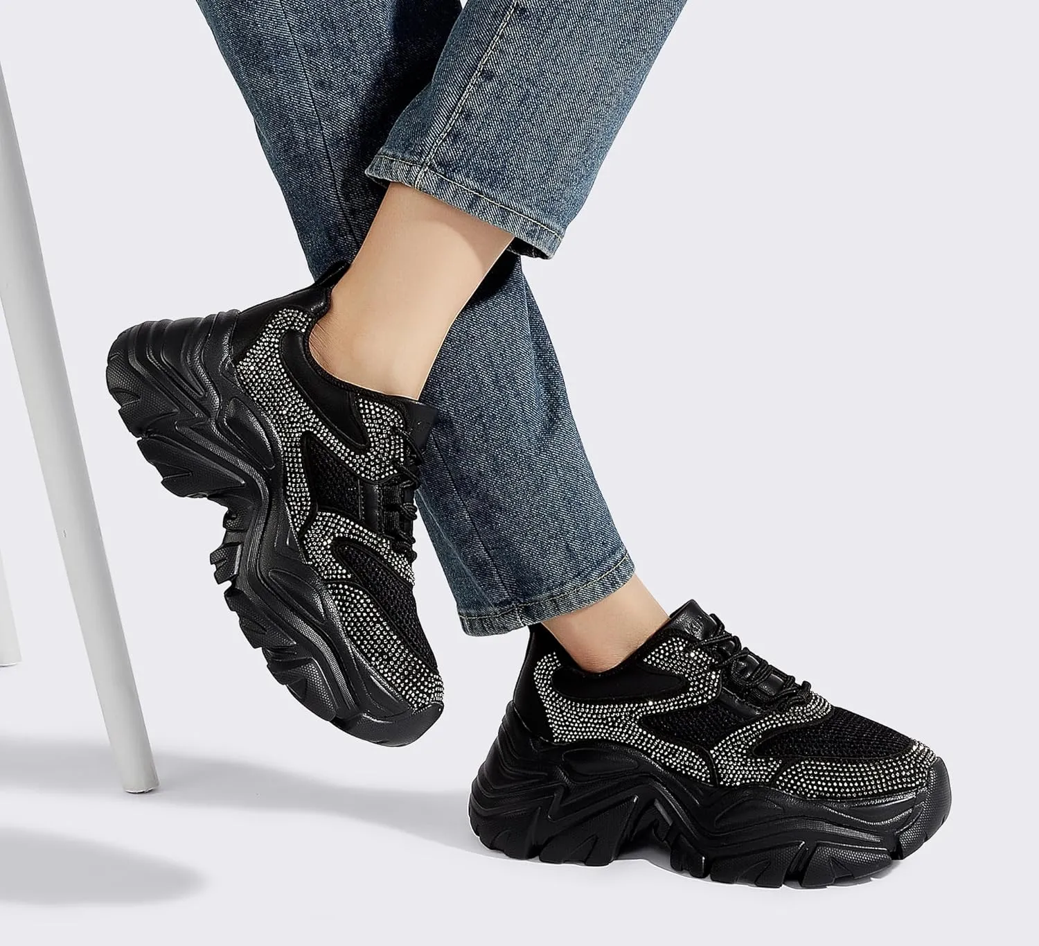 K KIP WOK Chunky Sneakers for Women Fashion Platform White Leather Casual Dad Shoes Comfortable Wedge Walking Sport Sneakers