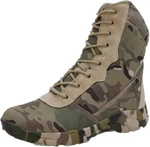 KEHAIOO Camouflage High Tube Military Tactical Desert Boots, Men Outdoor Jungle Hunting Boots, Army Fans Combat Sports Shoes