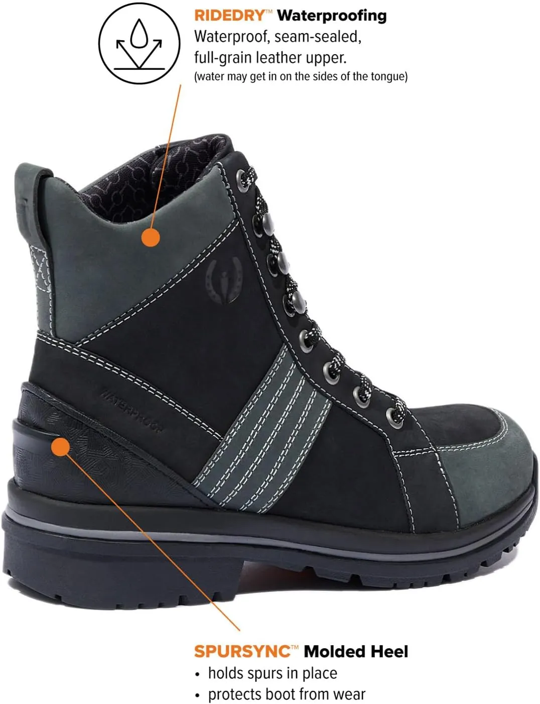 Kerrits Trail Blazer Lace Up Waterproof Barn Boot – Women's Leather Horse Riding & Hiking Boots, Wide Footbed, 1" Heel