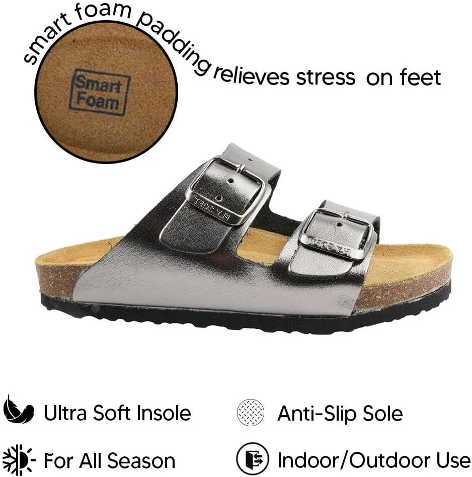 Kids' 100% Genuine Leather Sandals - Comfortable Smart Foam Footbed, Adjustable Straps, Durable Non-Slip Sole and Stylish