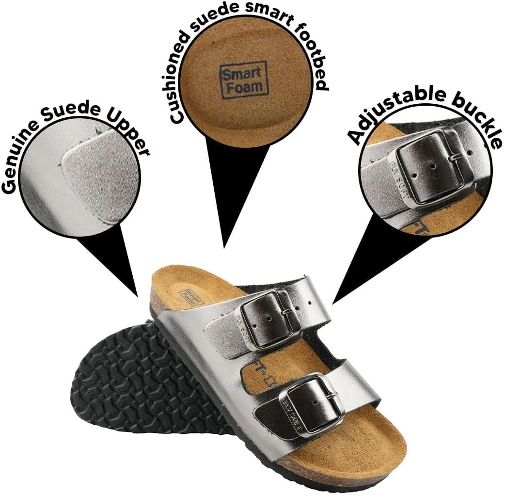 Kids' 100% Genuine Leather Sandals - Comfortable Smart Foam Footbed, Adjustable Straps, Durable Non-Slip Sole and Stylish