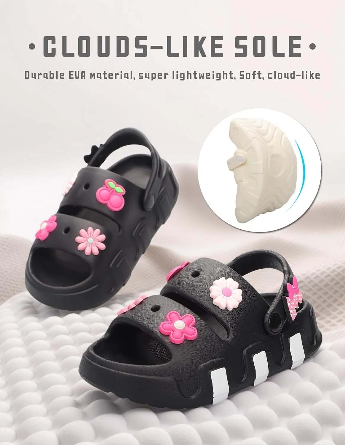 Kids Girls Slide Sandals Double Buckle Toddler Water Sandal Shower Clouds Slippers Summer Beach Pool Outdoor Slip on Shoes