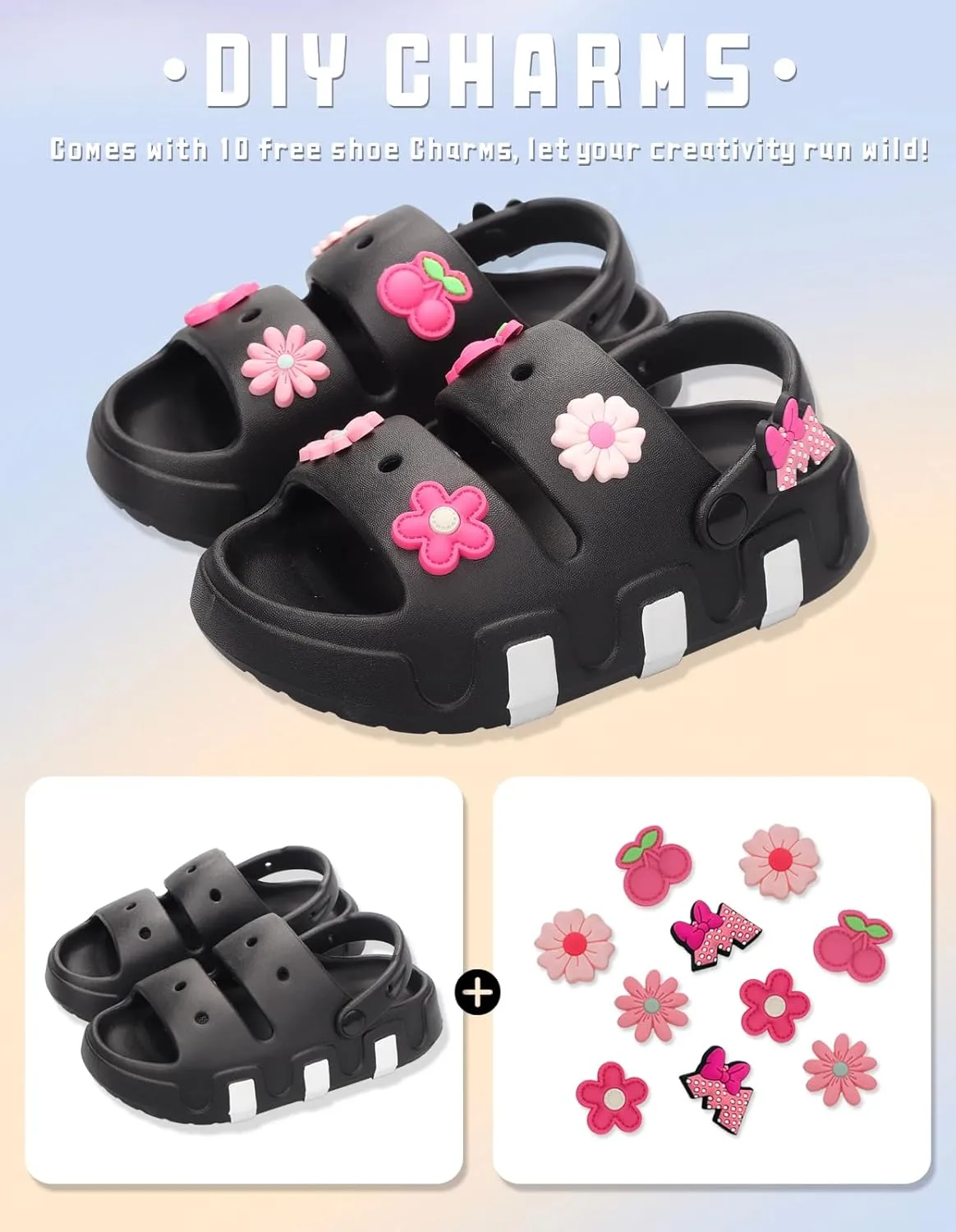 Kids Girls Slide Sandals Double Buckle Toddler Water Sandal Shower Clouds Slippers Summer Beach Pool Outdoor Slip on Shoes