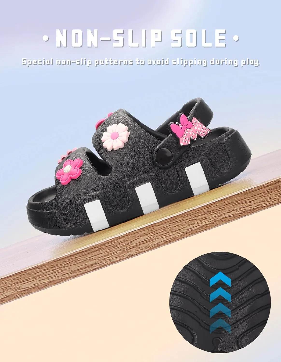Kids Girls Slide Sandals Double Buckle Toddler Water Sandal Shower Clouds Slippers Summer Beach Pool Outdoor Slip on Shoes
