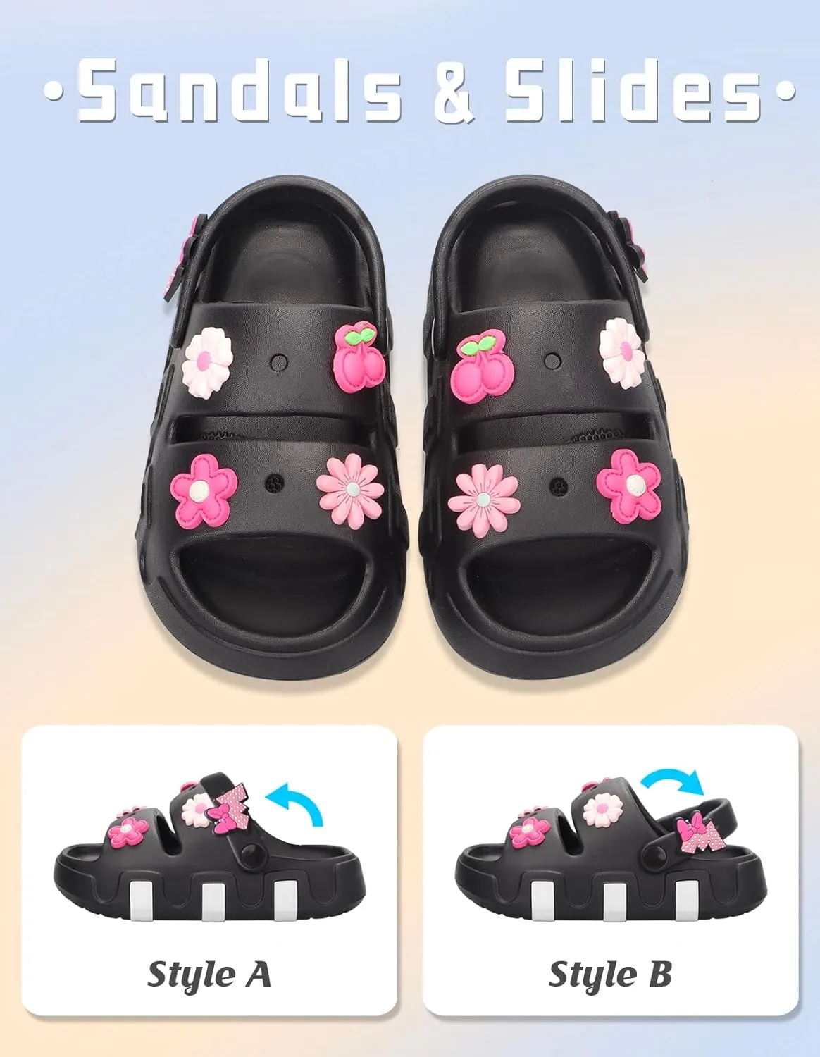 Kids Girls Slide Sandals Double Buckle Toddler Water Sandal Shower Clouds Slippers Summer Beach Pool Outdoor Slip on Shoes