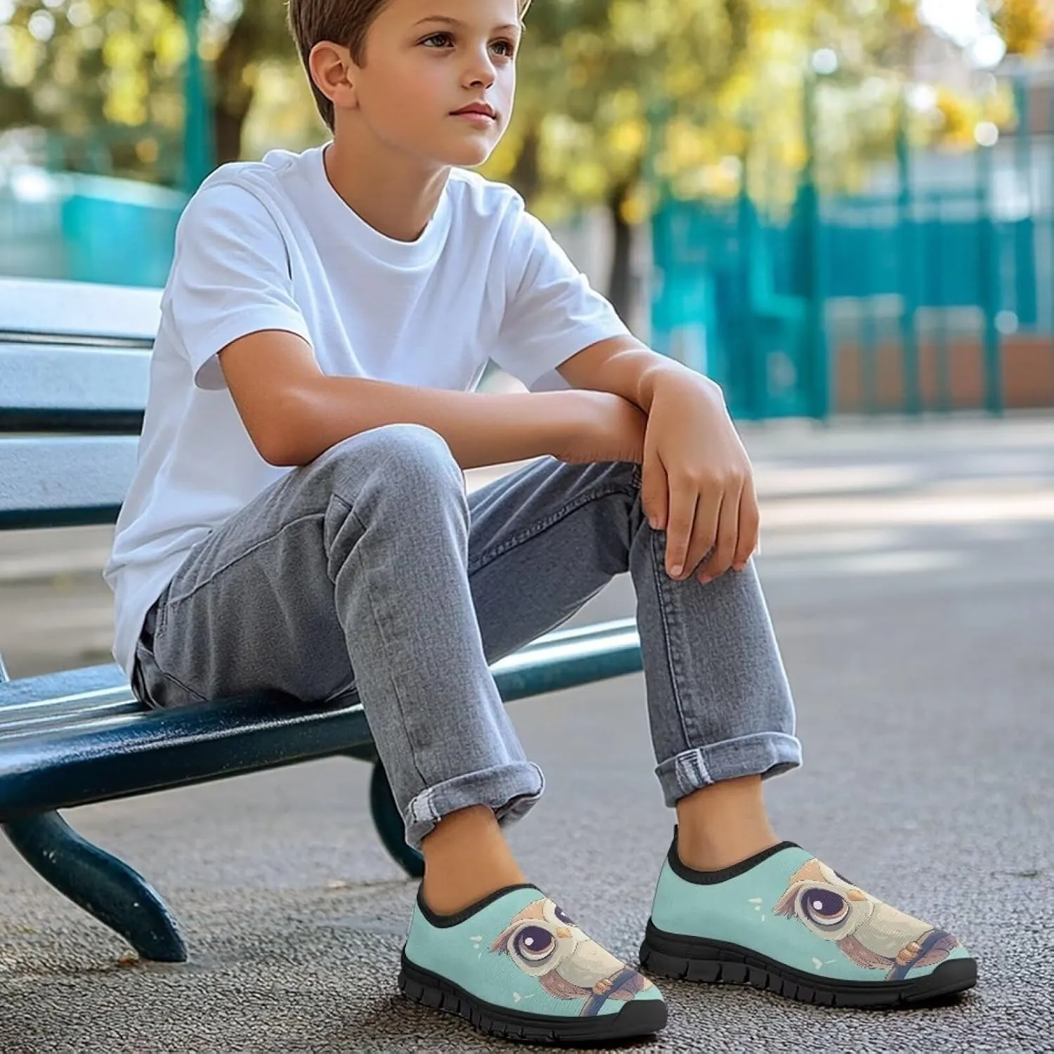 Kids Tennis Shoes Slip On Boys Girls Loafers Lightweight Non Slip Soft Casual Walking Running Shoes Outdoor Sneakers Black Sole Size 11-15