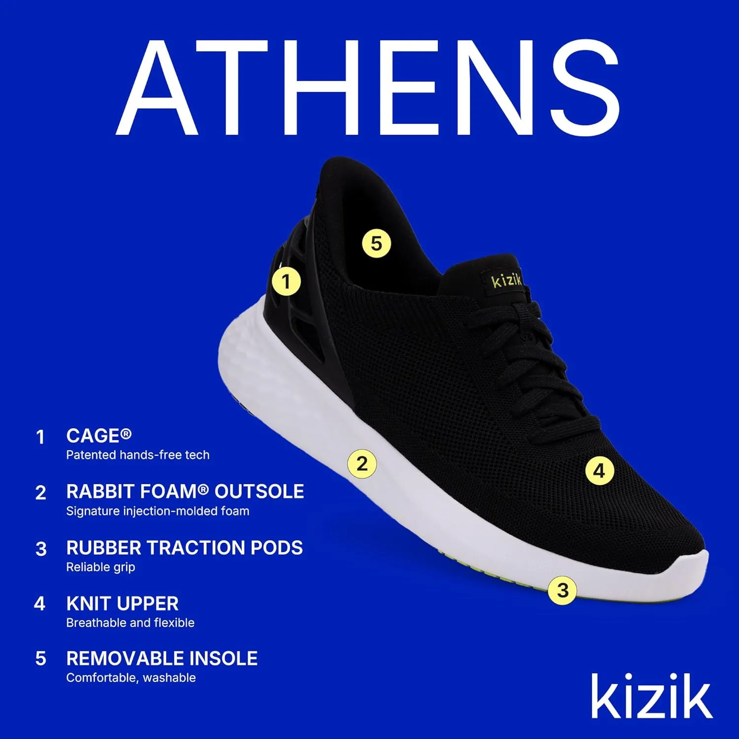Kizik Shoes: Athens Comfortable Breathable Knit Slip On Sneakers, Convenient Hands Free | Walking Shoes for Men, Women and Elderly | Stylish, Orthopedic Shoes for Everyday and Travel