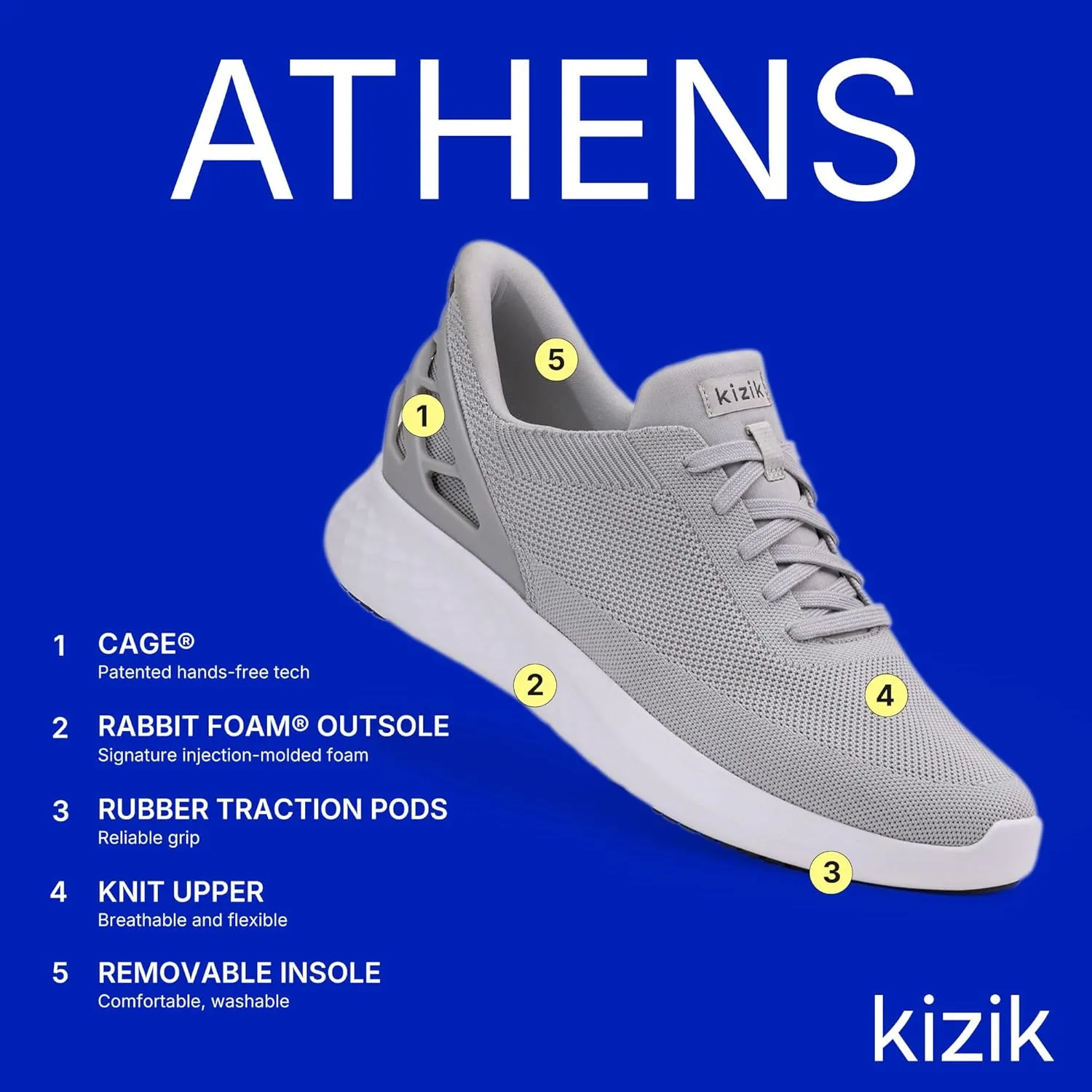 Kizik Shoes: Athens Comfortable Breathable Knit Slip On Sneakers, Convenient Hands Free | Walking Shoes for Men, Women and Elderly | Stylish, Orthopedic Shoes for Everyday and Travel