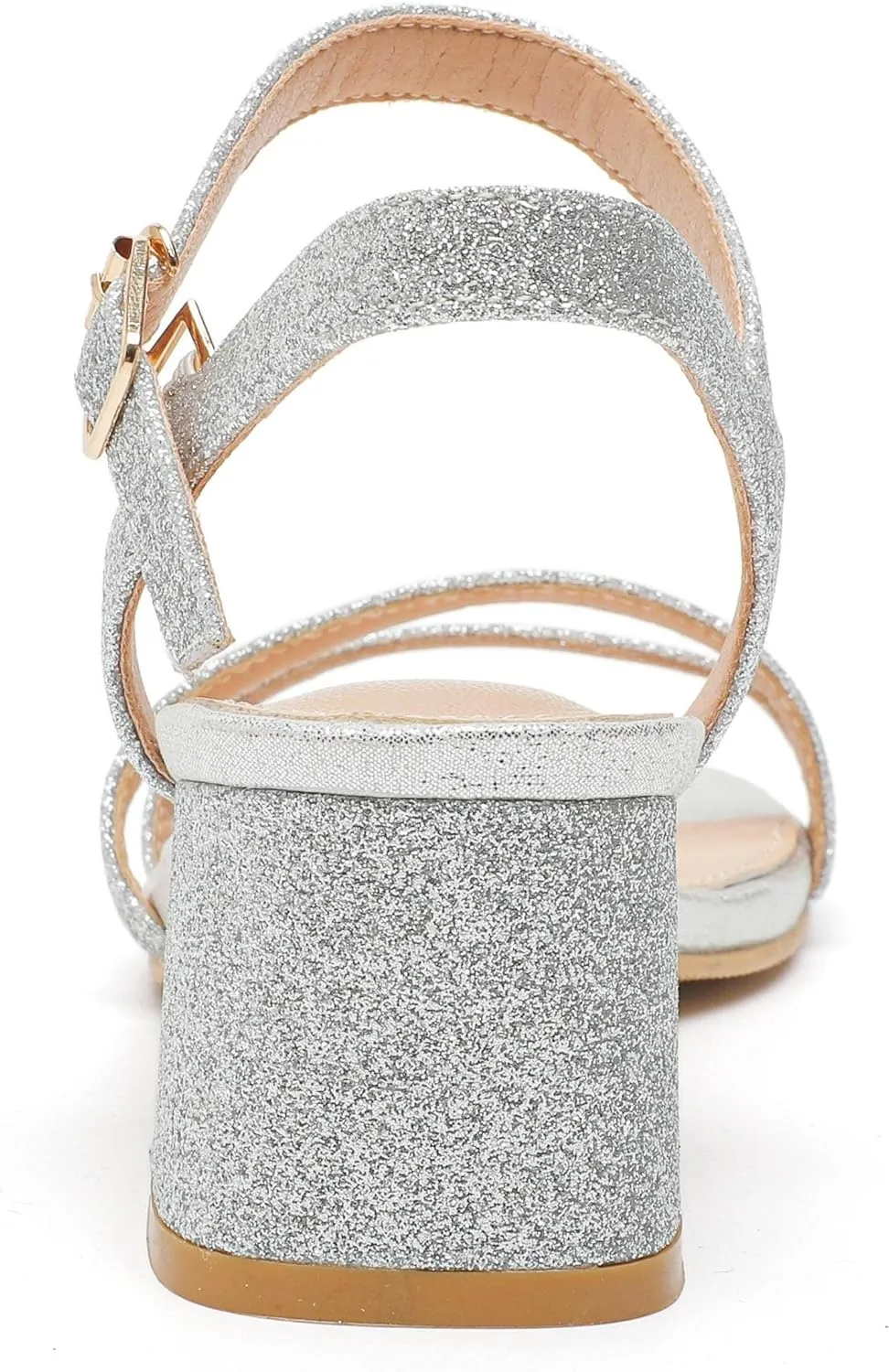 kkdom Women's Open Toe Ankle Strap Glitter Sandals Pumps Low Block Chunky Heels Wedding Dress Shoes