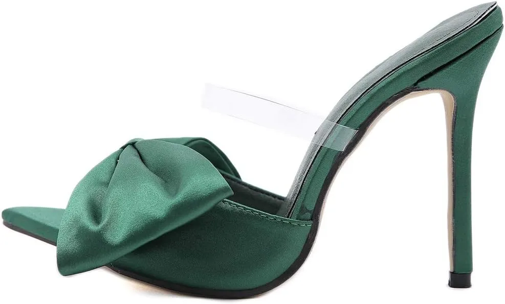 KOKOMOMO Womens Bow High Heels Mules Stiletto Slides Mule Heels Open Toe Heeled Sandals with Bowknot
