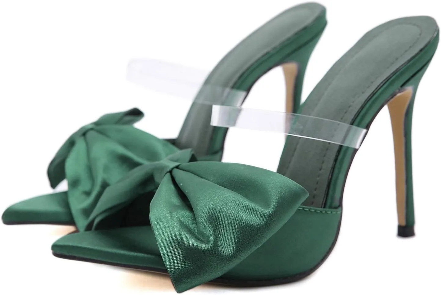 KOKOMOMO Womens Bow High Heels Mules Stiletto Slides Mule Heels Open Toe Heeled Sandals with Bowknot