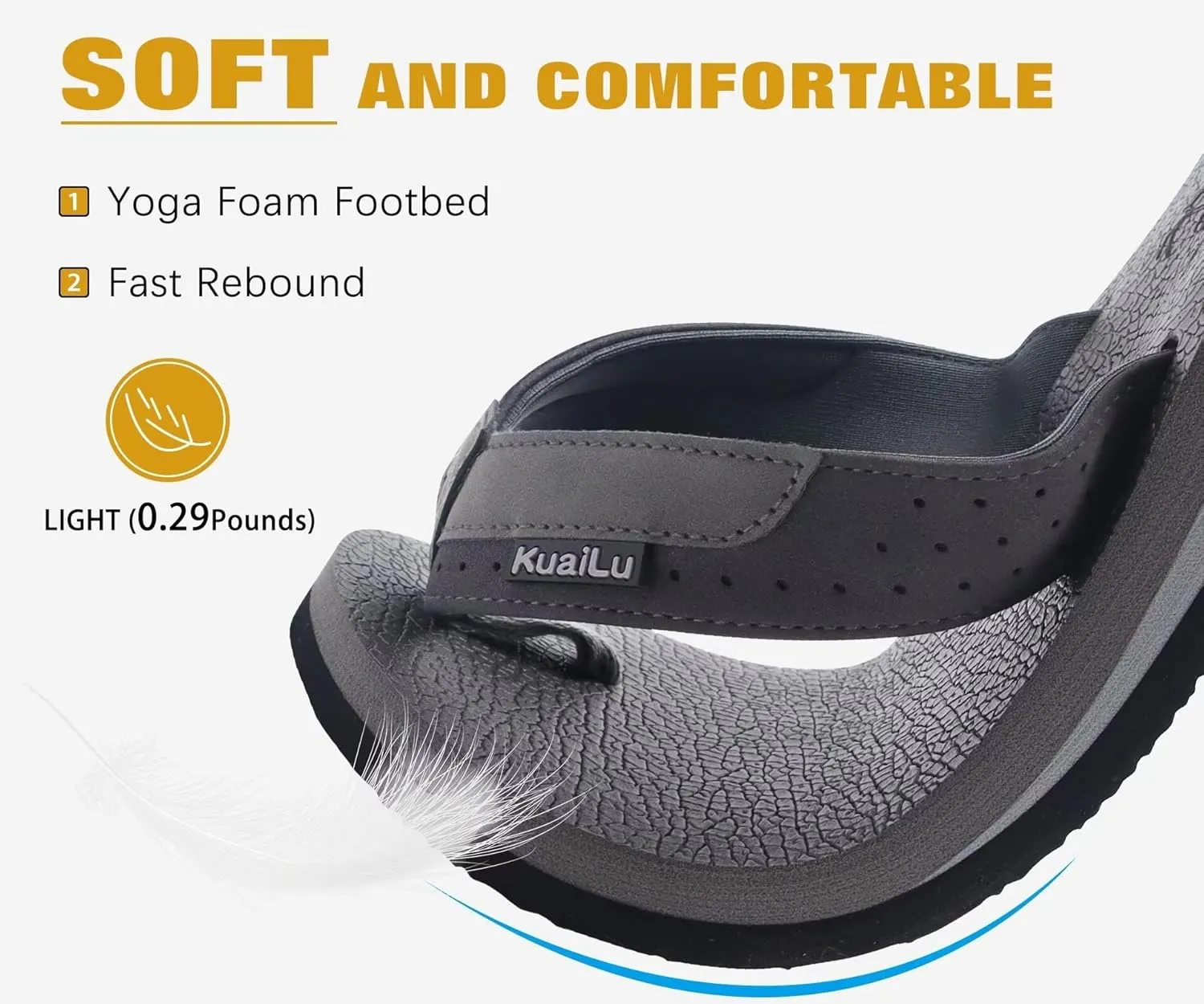 KuaiLu Men's Yoga Mat Leather Flip Flops with Arch Support Comfortable Cushion Walking Thong Sandals Slip On Indoor Outdoor