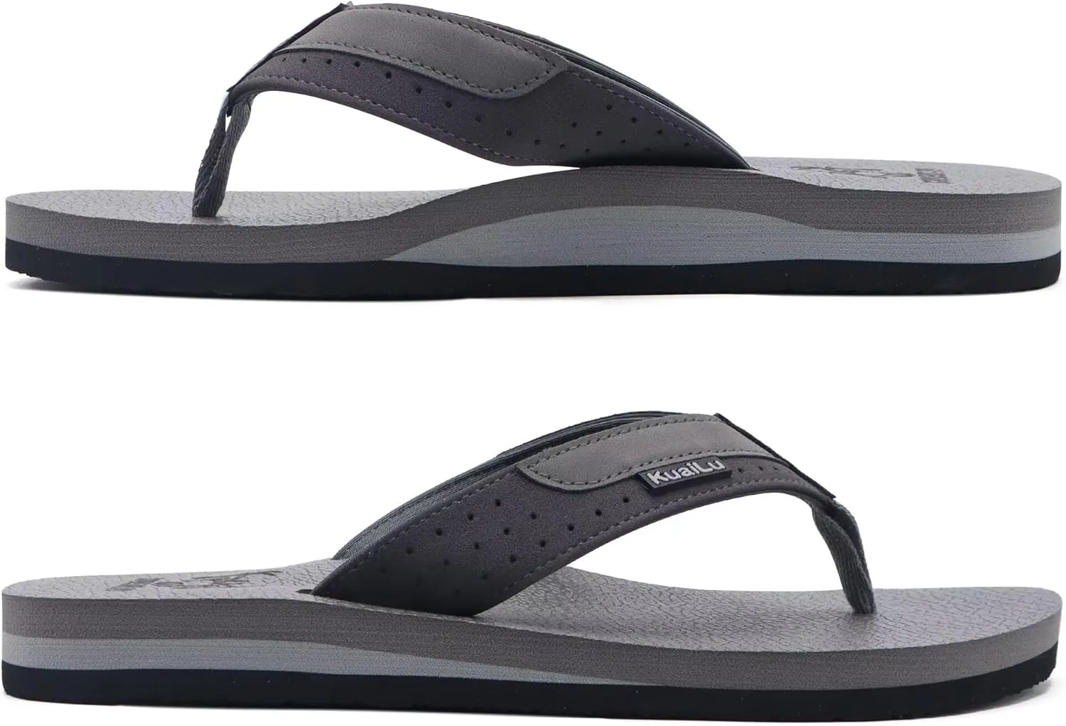KuaiLu Men's Yoga Mat Leather Flip Flops with Arch Support Comfortable Cushion Walking Thong Sandals Slip On Indoor Outdoor