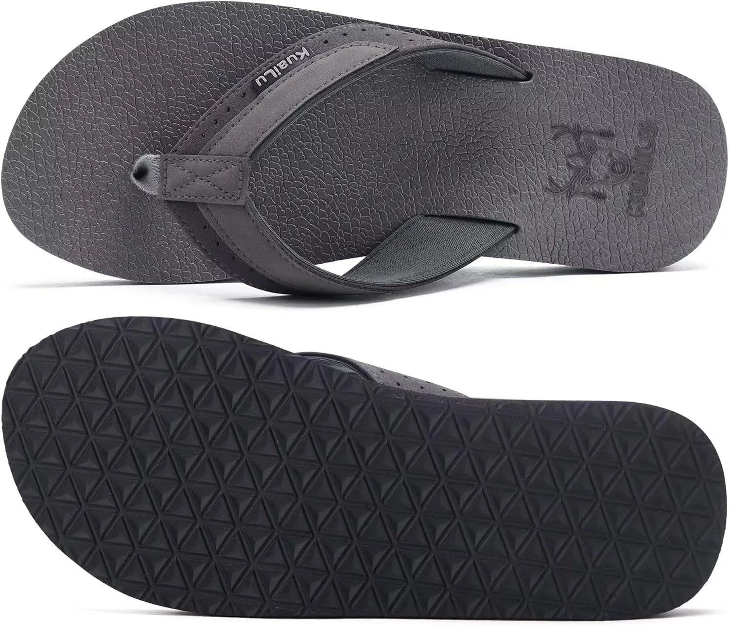 KuaiLu Men's Yoga Mat Leather Flip Flops with Arch Support Comfortable Cushion Walking Thong Sandals Slip On Indoor Outdoor