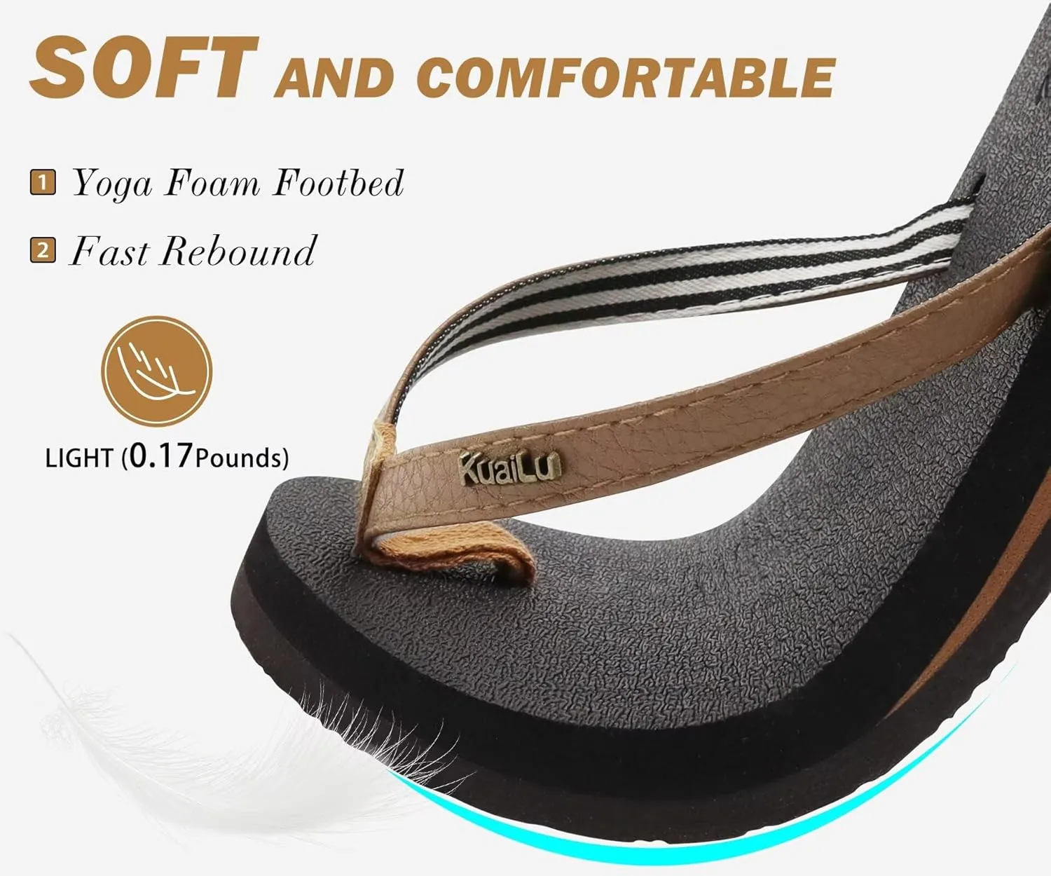 KuaiLu Womens Arch Support Flip Flops Comfortable Yoga Mat Slip on Summer Beach Walking Thong Cushion Sandals