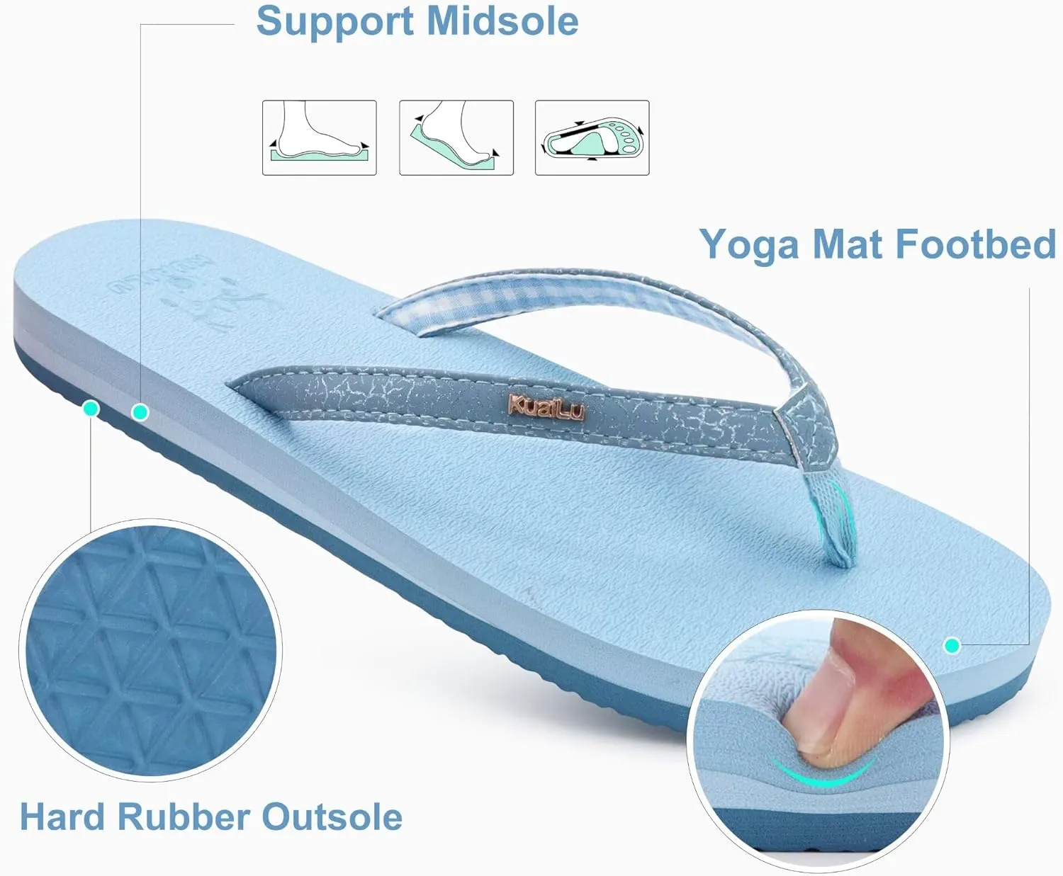 KuaiLu Womens Arch Support Flip Flops Comfortable Yoga Mat Slip on Summer Beach Walking Thong Cushion Sandals