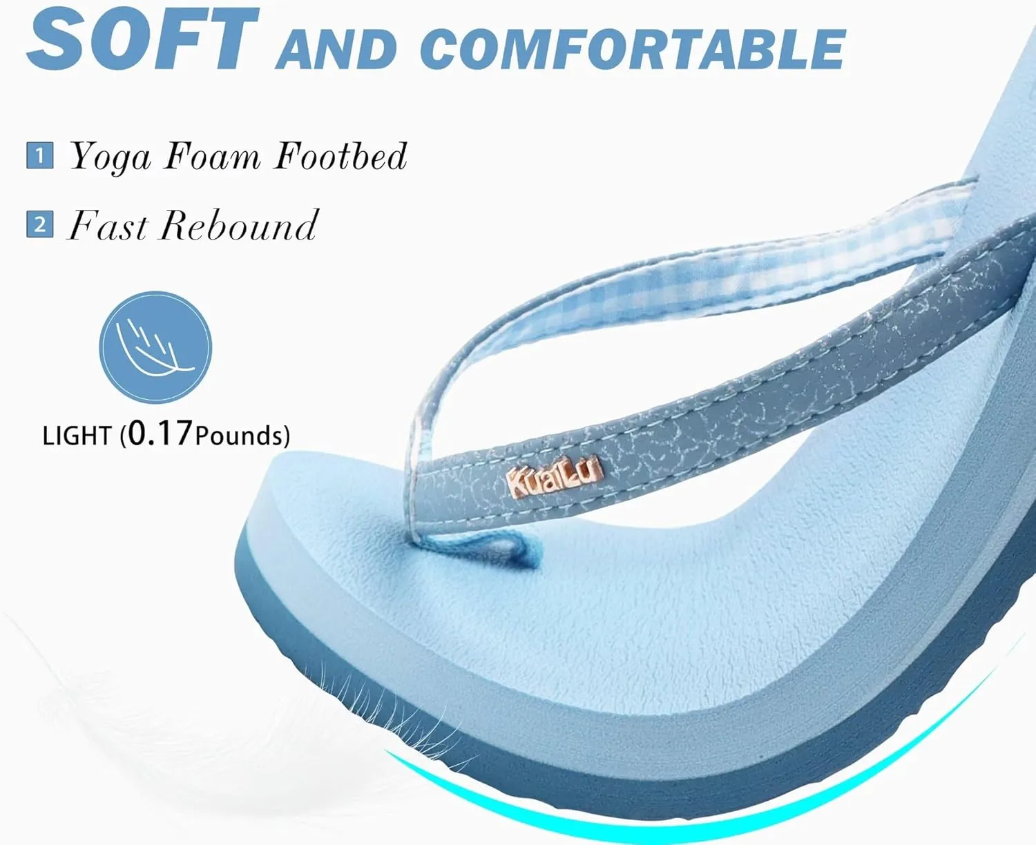 KuaiLu Womens Arch Support Flip Flops Comfortable Yoga Mat Slip on Summer Beach Walking Thong Cushion Sandals