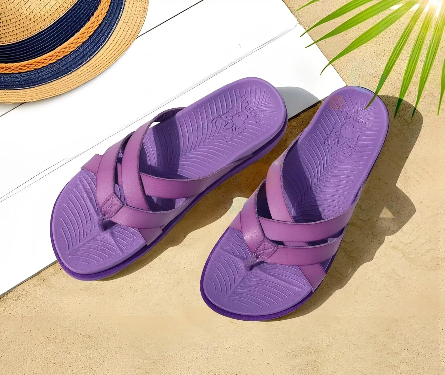 KuaiLu Womens Dressy Orthotic Flip Flops Trendy Comfortable Cushion Recovery Walking Criss Cross Thong Sandals Lightweight Yoga Foam Summer Slides with Plantar Fasciitis Arch Support