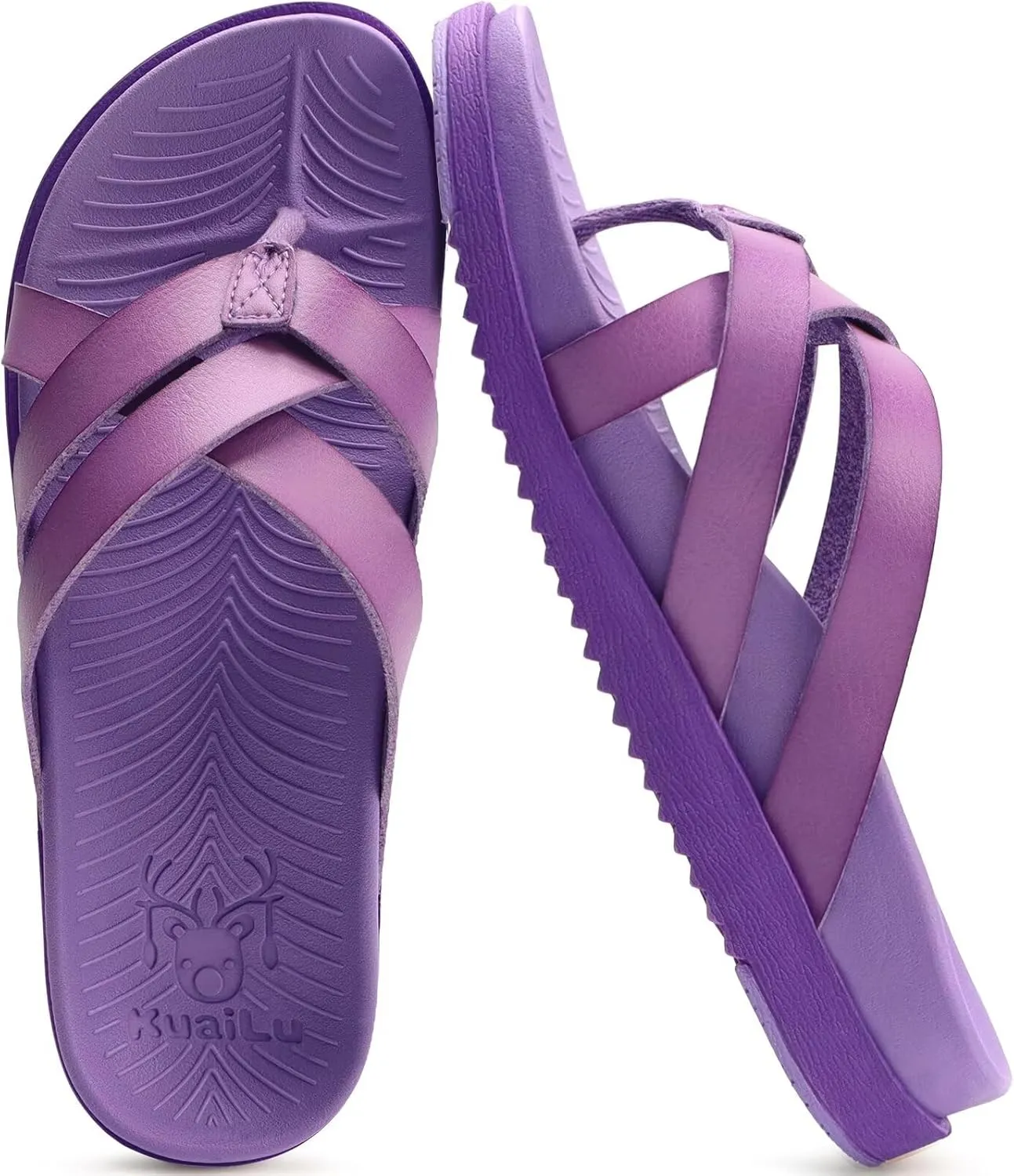 KuaiLu Womens Dressy Orthotic Flip Flops Trendy Comfortable Cushion Recovery Walking Criss Cross Thong Sandals Lightweight Yoga Foam Summer Slides with Plantar Fasciitis Arch Support