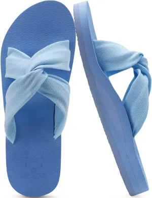 KuaiLu Womens Dressy Sandals Arch Support Yoga Mat Memory Foam Comfortable Cushion Walking Cross Slides Ladies Summer Beach Pool Slip on Orthotic Travel Essentials Outfits Slippers Blue 9.5