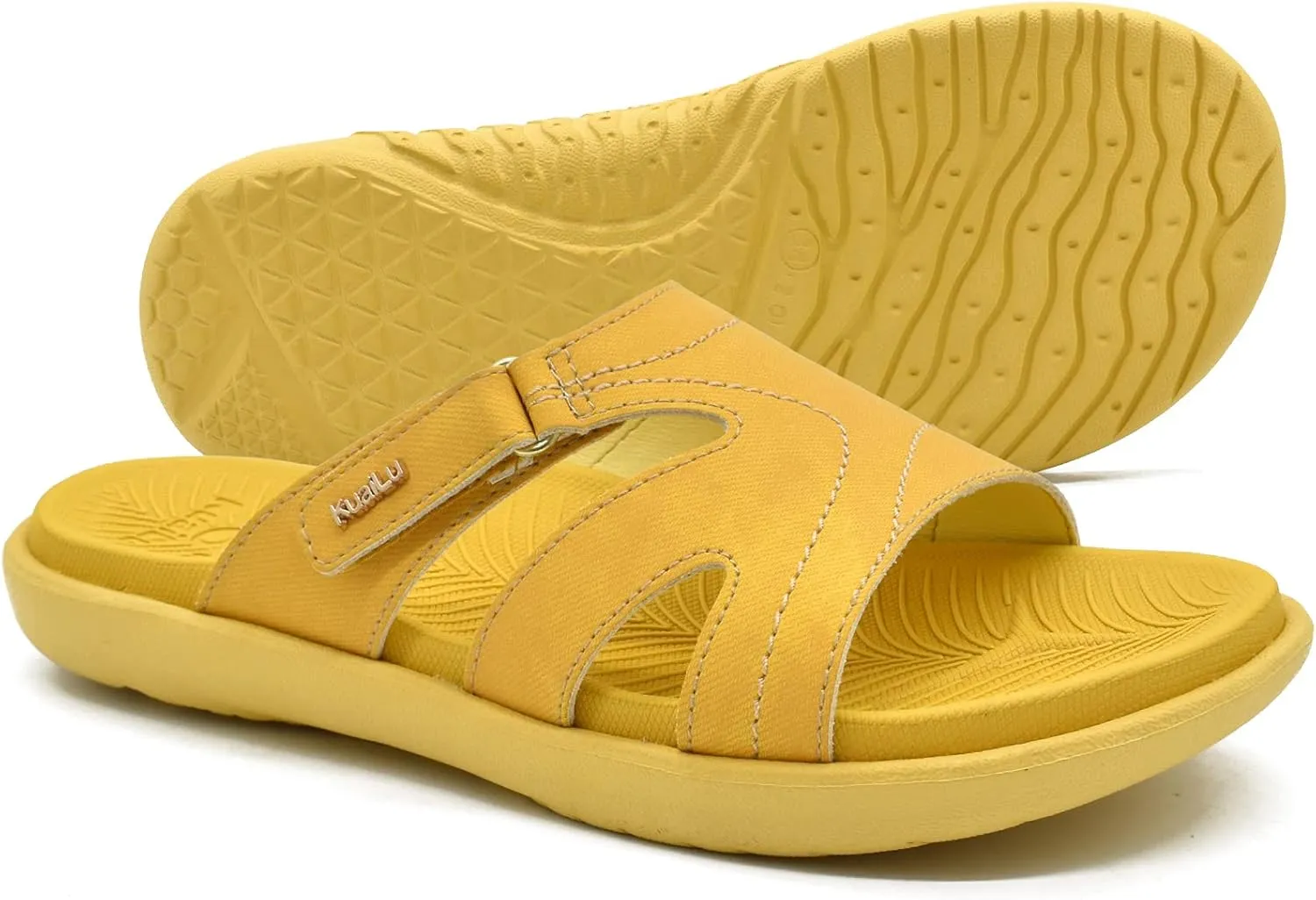 KuaiLu Womens Fashion Orthotic Slides Ladies Lightweight Athletic Yoga Mat Sandals Slip On Thick Cushion Slippers Sandals With Comfortable Plantar Fasciitis Arch Support