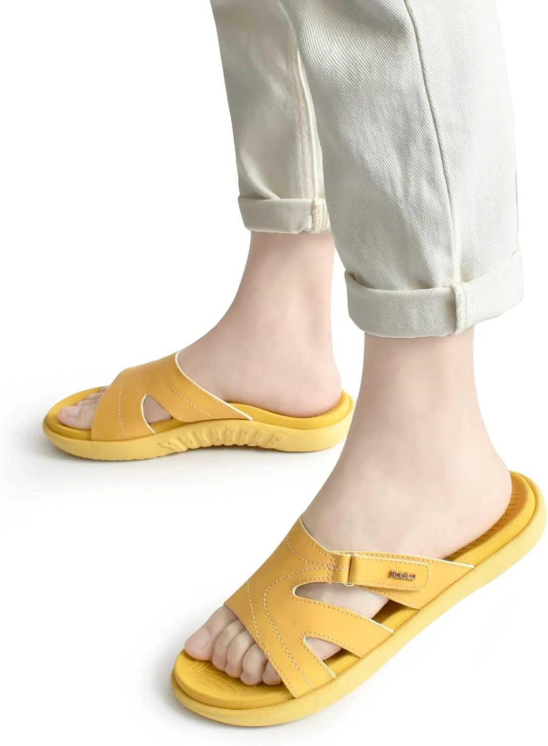 KuaiLu Womens Fashion Orthotic Slides Ladies Lightweight Athletic Yoga Mat Sandals Slip On Thick Cushion Slippers Sandals With Comfortable Plantar Fasciitis Arch Support