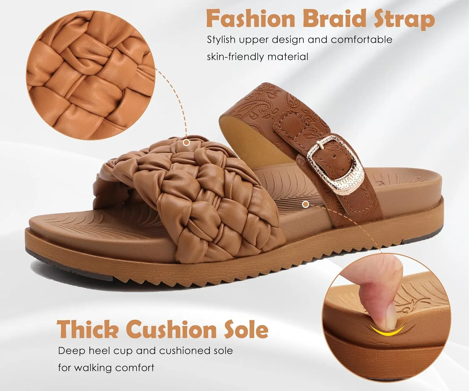 KuaiLu Womens Orthopedic Sandals Comfortable Arch Support Fashion Summer Beach Dressy Sandals With Leather Braided Adjustable Open Toe Cushion Travel Outdoor Plantar Fasciitis Shoes US Size5-11