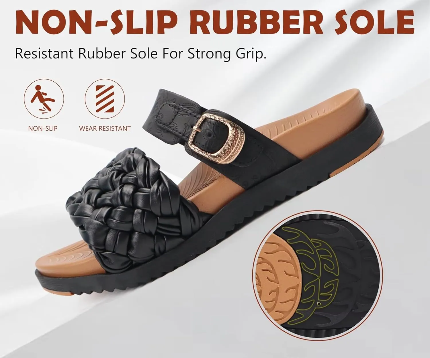 KuaiLu Womens Orthopedic Sandals Comfortable Arch Support Fashion Summer Beach Dressy Sandals With Leather Braided Adjustable Open Toe Cushion Travel Outdoor Plantar Fasciitis Shoes US Size5-11