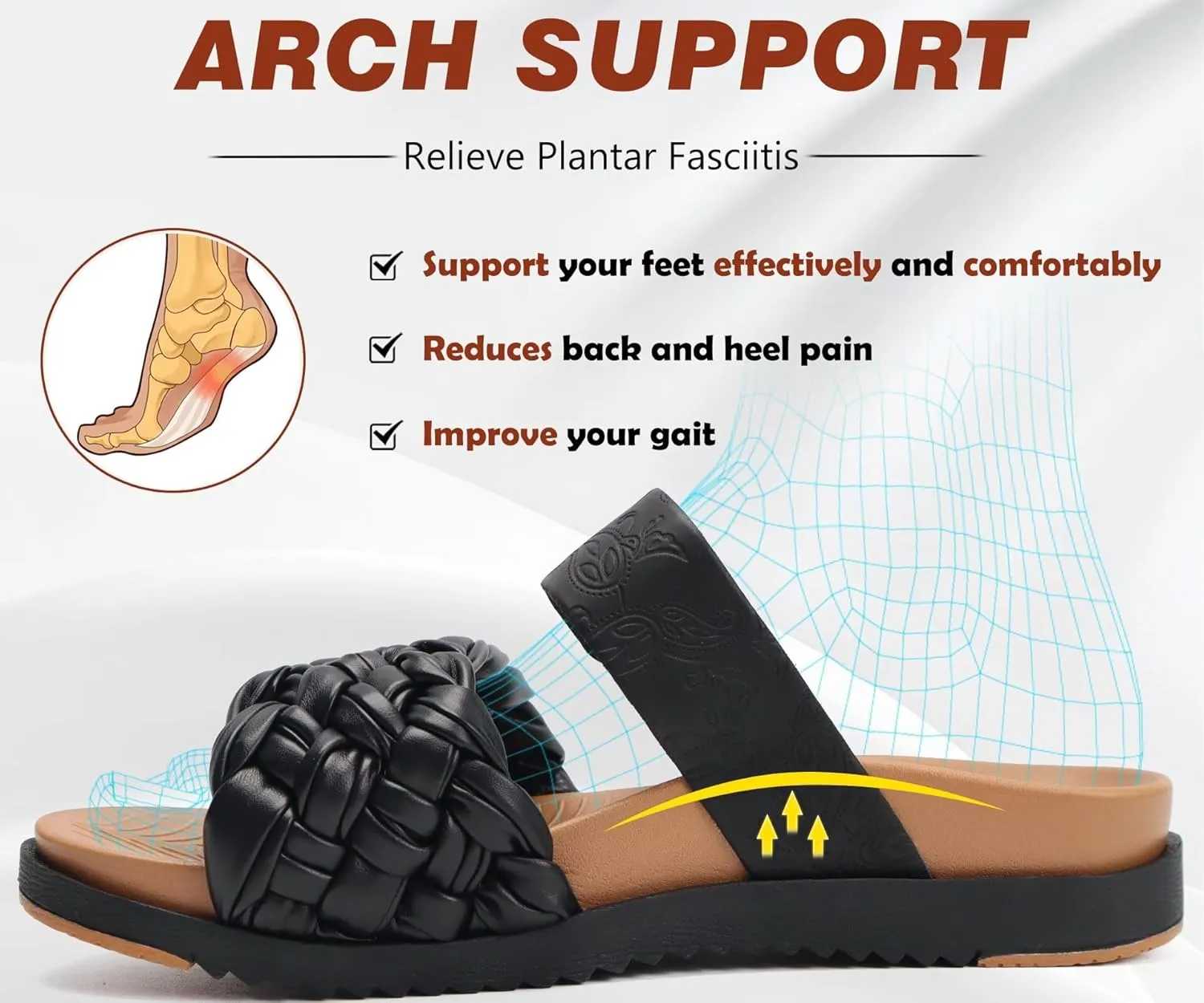 KuaiLu Womens Orthopedic Sandals Comfortable Arch Support Fashion Summer Beach Dressy Sandals With Leather Braided Adjustable Open Toe Cushion Travel Outdoor Plantar Fasciitis Shoes US Size5-11