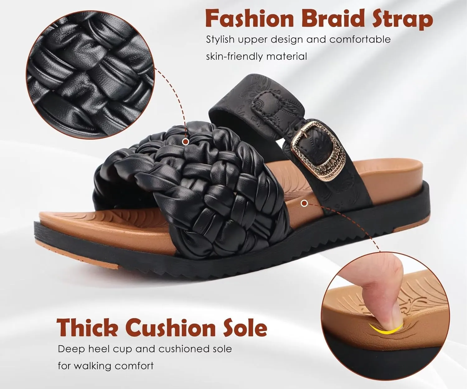 KuaiLu Womens Orthopedic Sandals Comfortable Arch Support Fashion Summer Beach Dressy Sandals With Leather Braided Adjustable Open Toe Cushion Travel Outdoor Plantar Fasciitis Shoes US Size5-11