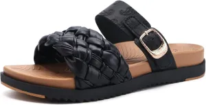 KuaiLu Womens Orthopedic Sandals Comfortable Arch Support Fashion Summer Beach Dressy Sandals With Leather Braided Adjustable Open Toe Cushion Travel Outdoor Plantar Fasciitis Shoes US Size5-11