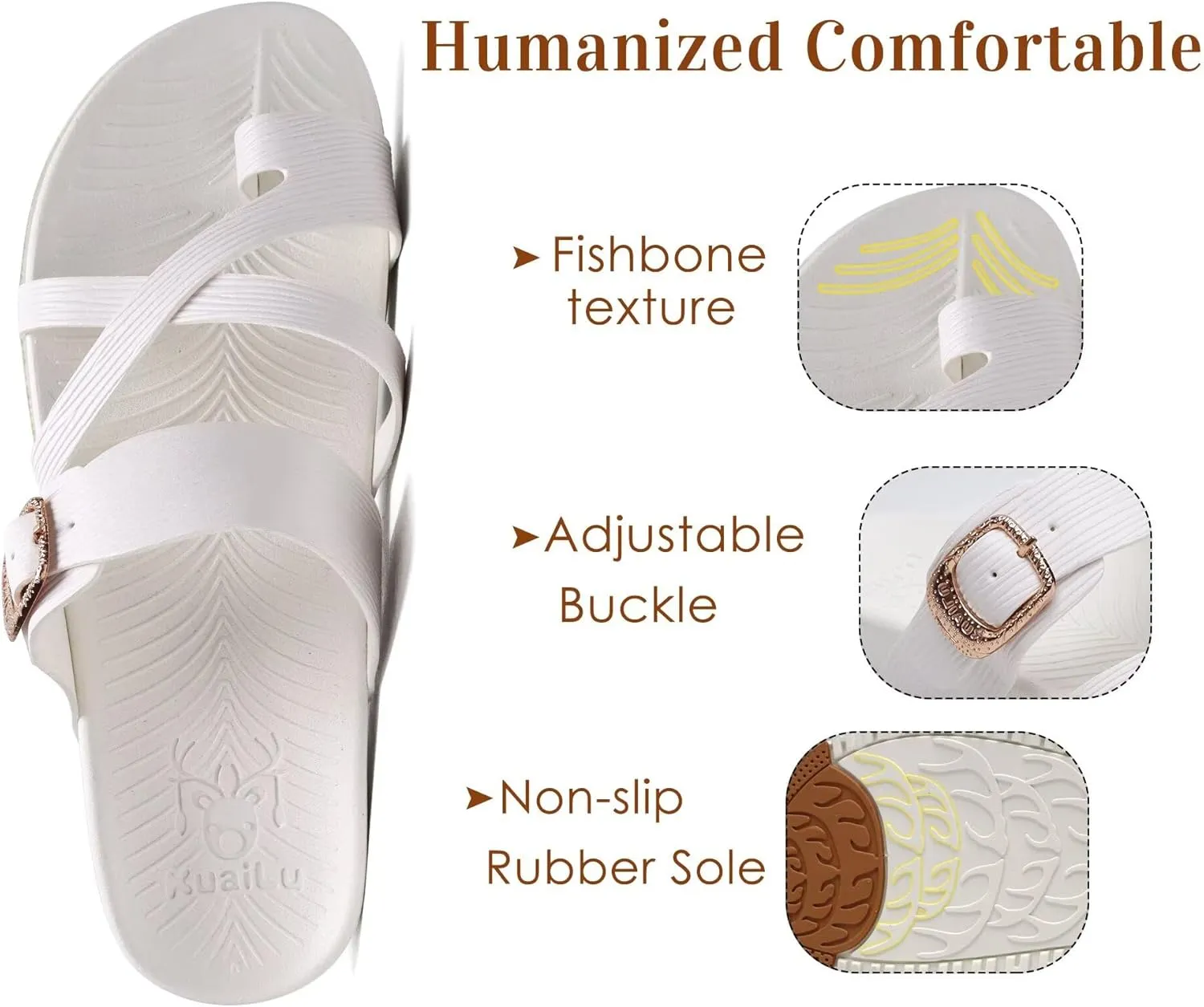 KuaiLu Womens Orthopedic Sandals With Comfortable Arch Support Cushion Yoga Mat Slides Fashion Summer Beach Flat Sandles Adjustable Open Toe Travel Outdoor Plantar Fasciitis Flip Flops US Size 5-11