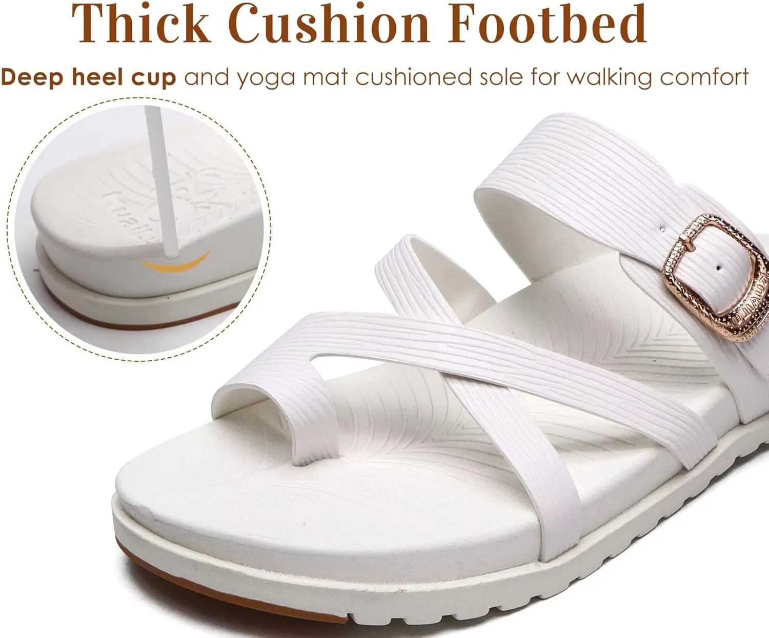 KuaiLu Womens Orthopedic Sandals With Comfortable Arch Support Cushion Yoga Mat Slides Fashion Summer Beach Flat Sandles Adjustable Open Toe Travel Outdoor Plantar Fasciitis Flip Flops US Size 5-11
