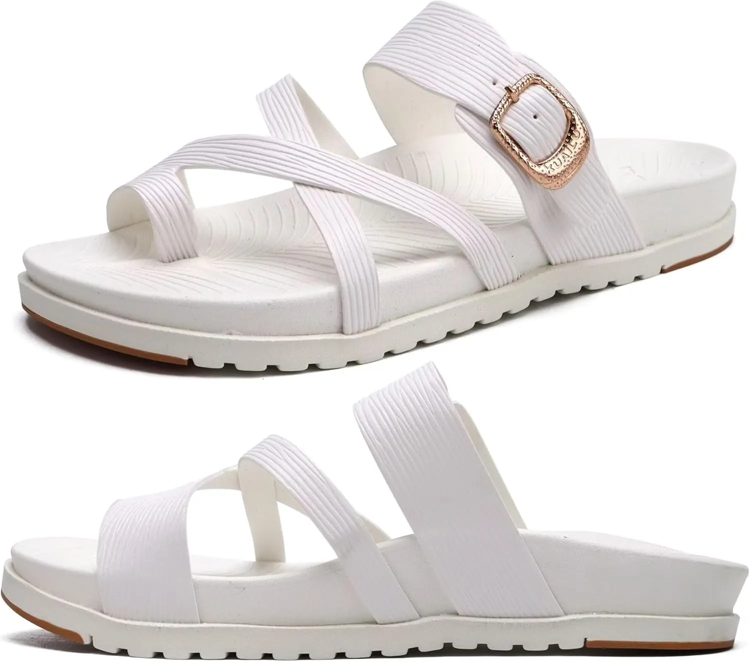 KuaiLu Womens Orthopedic Sandals With Comfortable Arch Support Cushion Yoga Mat Slides Fashion Summer Beach Flat Sandles Adjustable Open Toe Travel Outdoor Plantar Fasciitis Flip Flops US Size 5-11